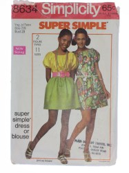 8634 SIMPLE 68 PEASANT SHORT DRESS, BLOUSE PATTERN 13/14 33.5''